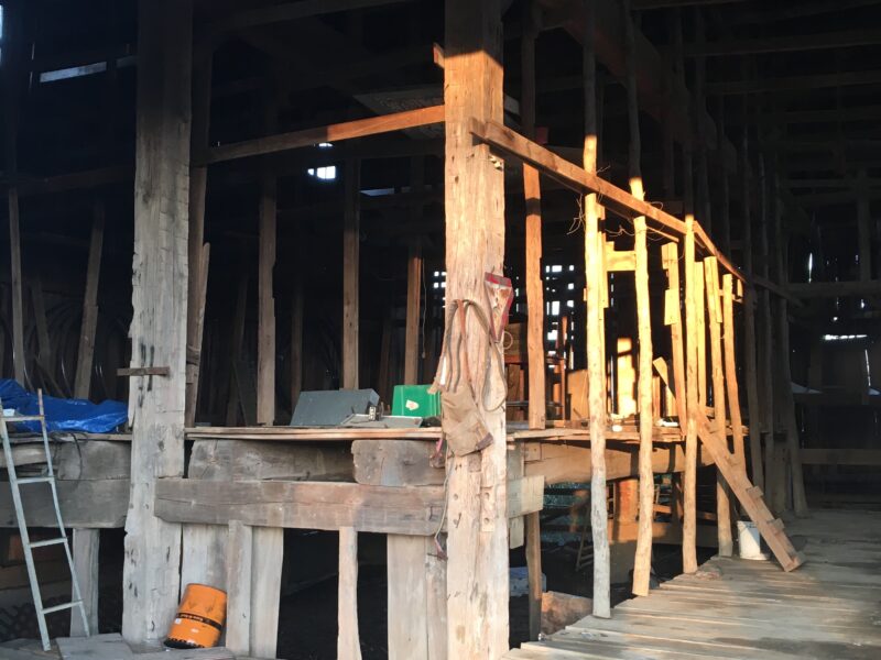 1860-65 hay press barn with large hand hewn timber beams