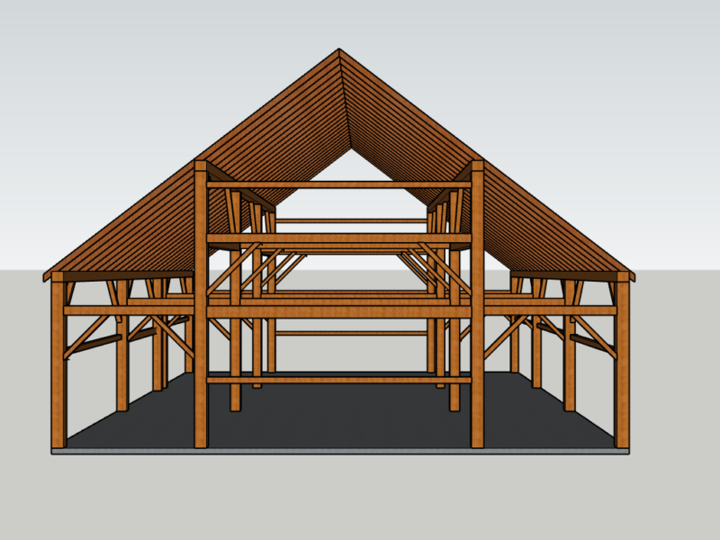 32' x 44' Reclaimed Hand Hewn Barn Frame