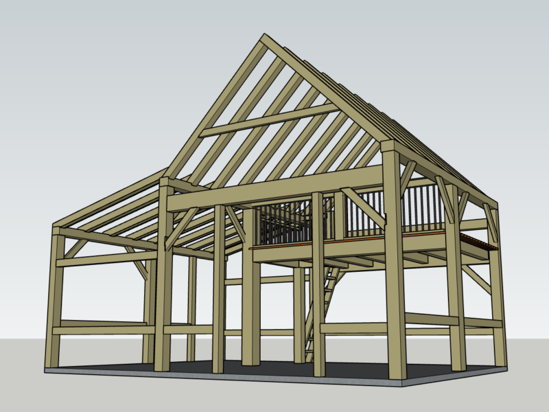 20x27 Hand Hewn Timber Frame House with Loft