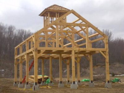 New construction of timber frame barns.