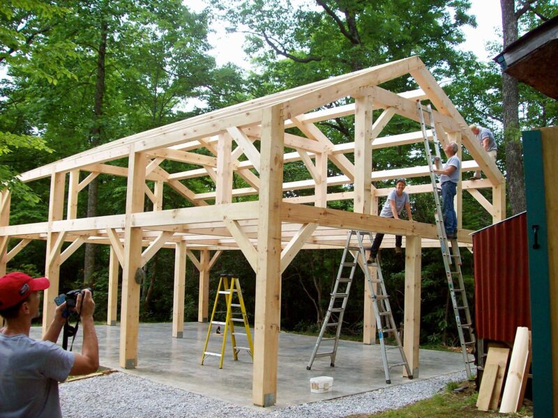 New construction of timber frame barns.